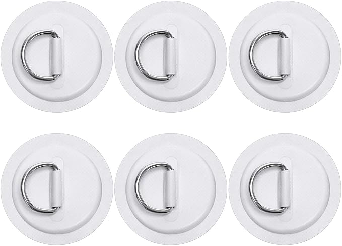 TOBWOLF 6 Pack Stainless Steel D-Ring Patch for Inflatable Boat Kayak Dinghy SUP, D-Ring PVC Patch Stand-Up Paddleboard Canoe Rafting Accessories, NO Glue Included
