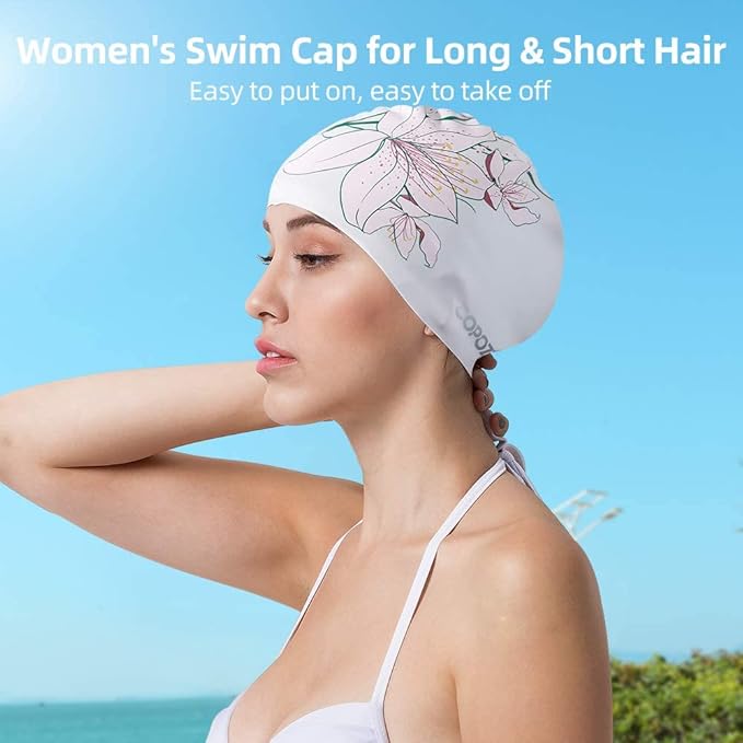 COPOZZ Stylish Silicone Swim Cap for Women – Comfortable, Durable, and Hair-Protecting Design