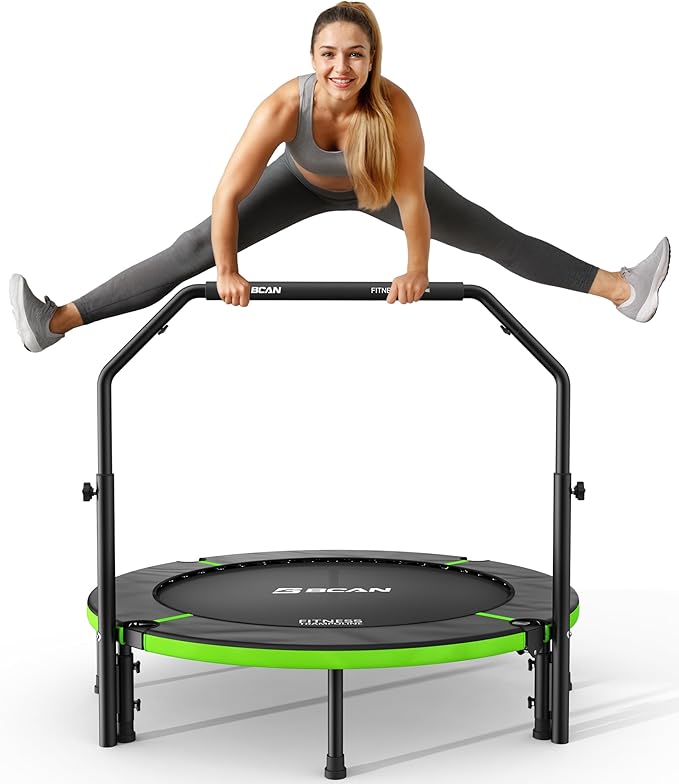 BCAN 40"/48" Foldable Mini Trampoline, Rebounder Trampoline for Adults, U/T Shape Adjustable Foam Handle, Exercise Rebounder for Adults Indoor/Garden Workout, Max Load 330lbs/440lbs