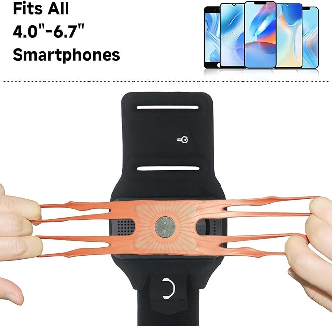 Wristband Phone Holder for Running, 360°Rotation & Detachable Sports Armband with Key Holder for iPhone 16/15/14/13/12/Pro/Pro Max/XS/XR/X/8/7/6/Plus, Fits 4.5-7 Inch Smartphones (Orange)