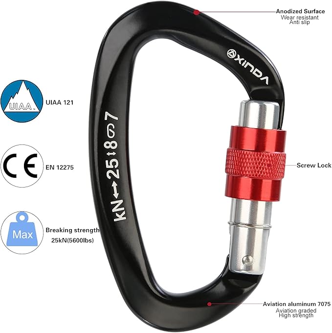 Screwgate Locking Carabiner Clip - Professional Rock Climbing Carabiner Screw Lock,Heavy Duty Carabiners for Climbing,Mountaineer,Hammock,Camping,Outdoor Equipment