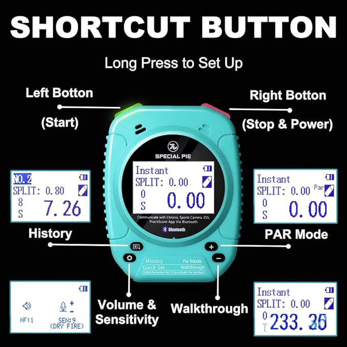 Shot Timer for Shooting Competition - IPSC,USPSA,IDPA,Shot Timer for Training&Dry Fire,Compatible with APP,Camera,Chronograph