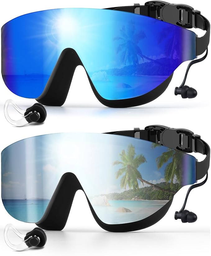 Swim Goggles, Frameless Wide View Swimming Goggles, Anti-Fog Anti-UV No Leaking Pool Goggles for Men Women Adult