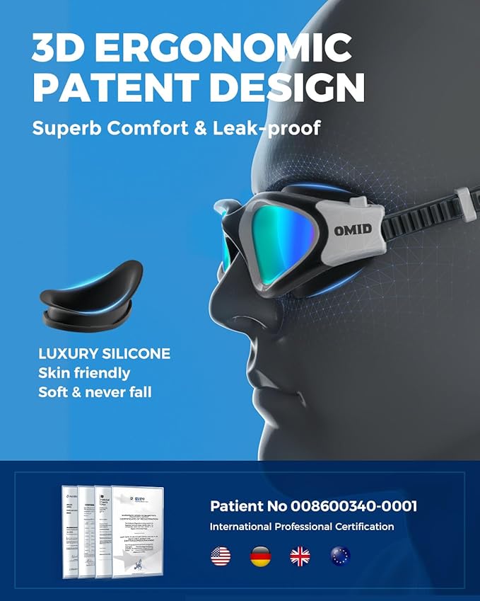 OMID Swim Goggles, P2 Polarized Swimming Goggles for Men Anti-fog Goggles Swimming for Adult Women