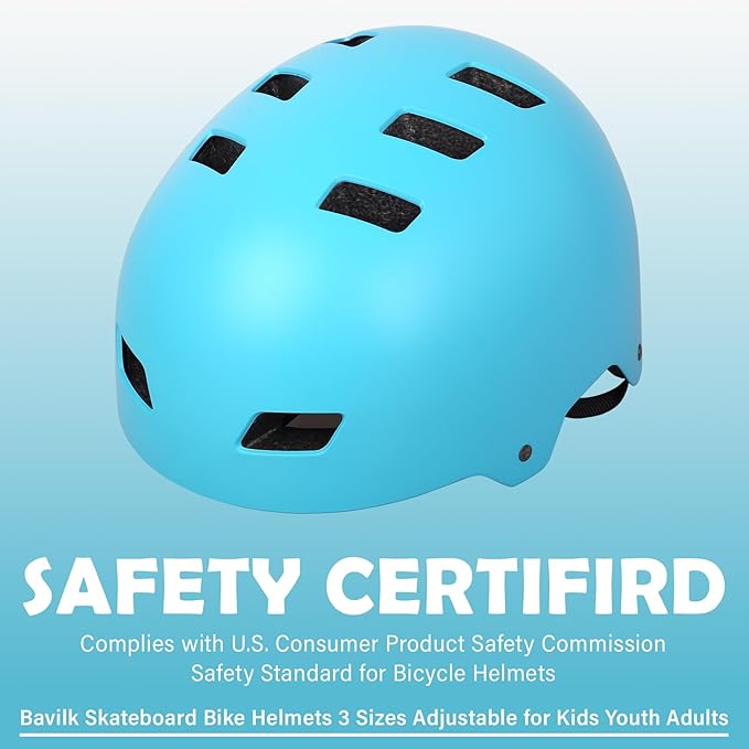 Bike Helmet 3 Sizes for Teenager Kids Youth Adults,Bavilk Skateboard Helmet Adjustable Multi-Sport Bicycle Cycling Scooter Roller Skate Inline Skating Rollerblading for Girls Boys Women Men Teen