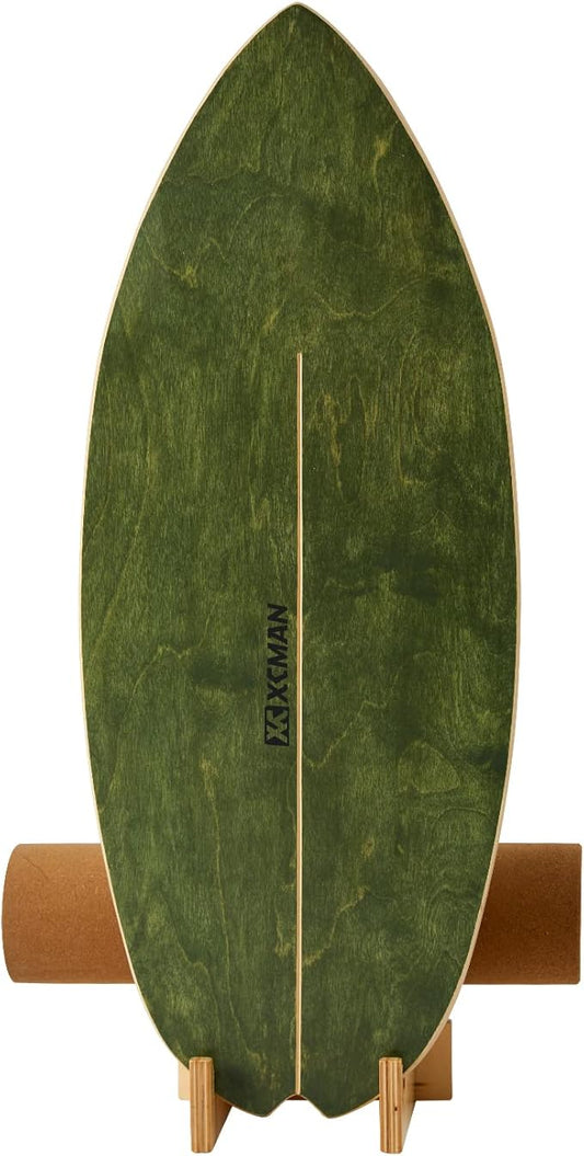 XCMAN Surf Balance Board Trainer with Roller Wooden Exercise Balancing Stability Trainer - Non Slip Surface for Adults Kids|Balance Board for Surfing,Snowboarding,Skateboarding,Hockey,Yoga Training
