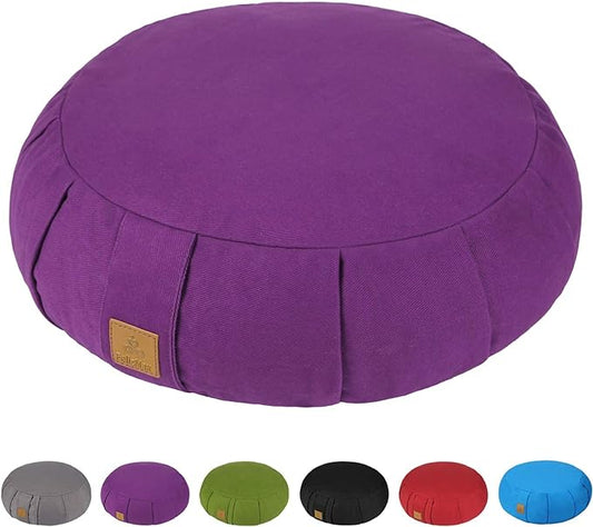 Round Zafu Meditation Cushion, D=15" H=5.5" Zabuton Meditation Pillow, Yoga Bolster/Pillow, Floor seat, Zippered Organic Cotton Cover, Natural Buckwheat, Kneeling Pillow