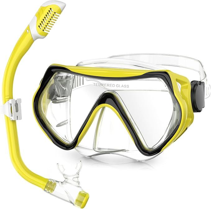 Snorkeling Gear, Dry Snorkel Set180° Panoramic Wide View,Anti-Fog Scuba Diving Mask, Professional Snorkeling Gear for Free Breathing, Swimming, Diving