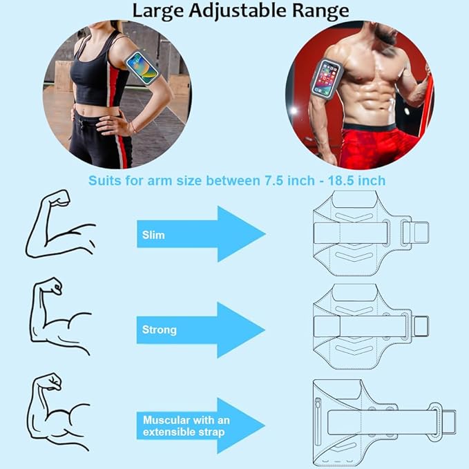 Phone Holder for Running-Arm Band for Running for iPhone & Samsung Galaxy, Cell Phone Armband Holder for Walking, Gym, Workout, Men, Women, w/Adjustable Strap & Zipper Pocket (Grey-M)