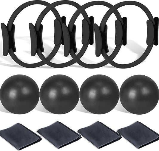 Pilates Ring and Ball Set Bulk, Pilates Equipment with 12 Inch Pilates Circle Rings, Small Yoga Balls, Resistance Bands, Pilate Essential Kit Bulk for Home Workouts Women, Pilates & Yoga Studio
