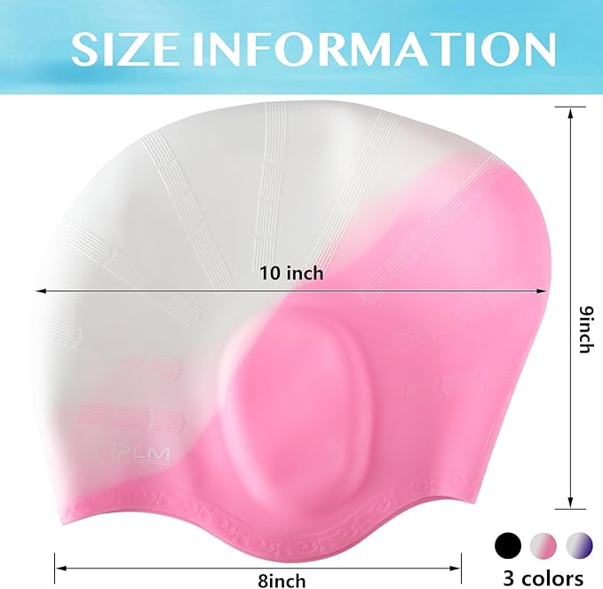 Swim Cap Long Hair,Silicone Swimming Caps with 3D Ear Cover,Waterproof Adult Swim Hats Bathing Caps for Women Men,Keep Your Hair Dry