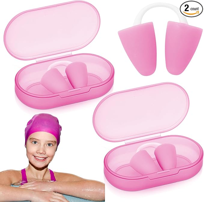 2 Pack Nose Plugs for Swimming for Adults and Kids (Age 7-12), Waterproof Soft Silicone Swimming Protectors Nose Block Nostril Plugs for Swimmers Surfers Water Sports