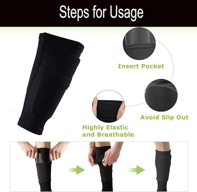 Soccer Shin Guards for Kid Youth Teen Adult - Shin Guards Sleeves with Inserted Pocket Cushion Protection Reduce Shocks and Injuries for TeamSports