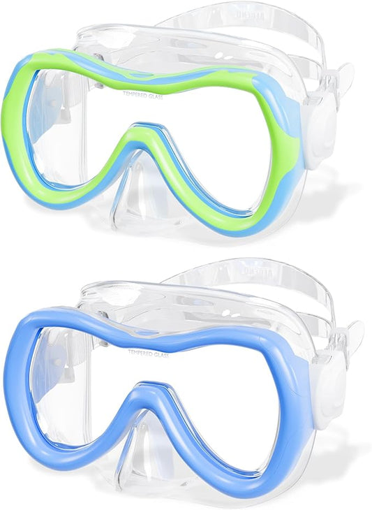 Aegend Kids Swim Mask Goggles, Tempered Glass 180° HD Wide View with Nose Cover