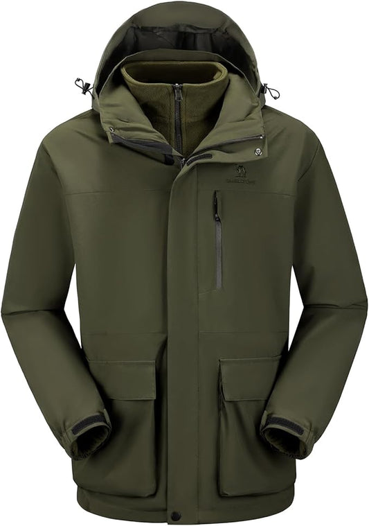 CAMEL CROWN Men's Ski Jacket 3 in 1 Waterproof Winter Jacket Snow Jacket Windproof Hooded with Inner Warm Fleece Coat