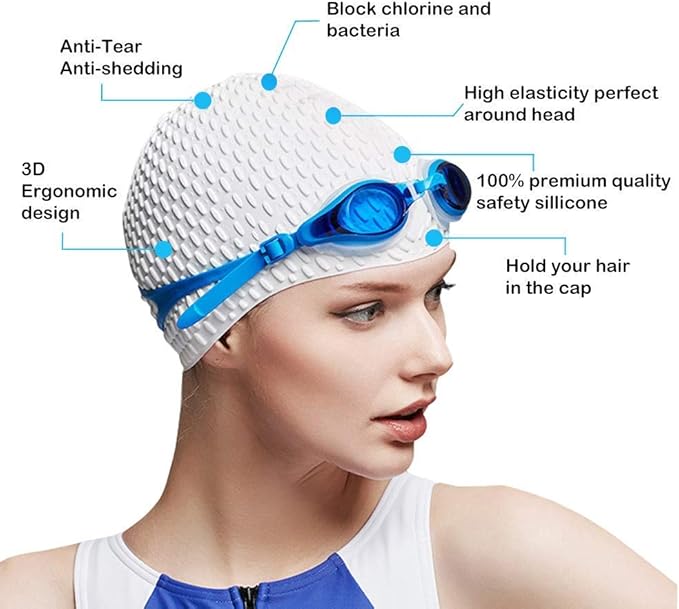 Tripsky Silicone Swim Cap,Comfortable Bathing Cap Ideal for Curly Short Medium Long Hair, Swimming Cap for Women and Men, Shower Caps Keep Hairstyle Unchanged…