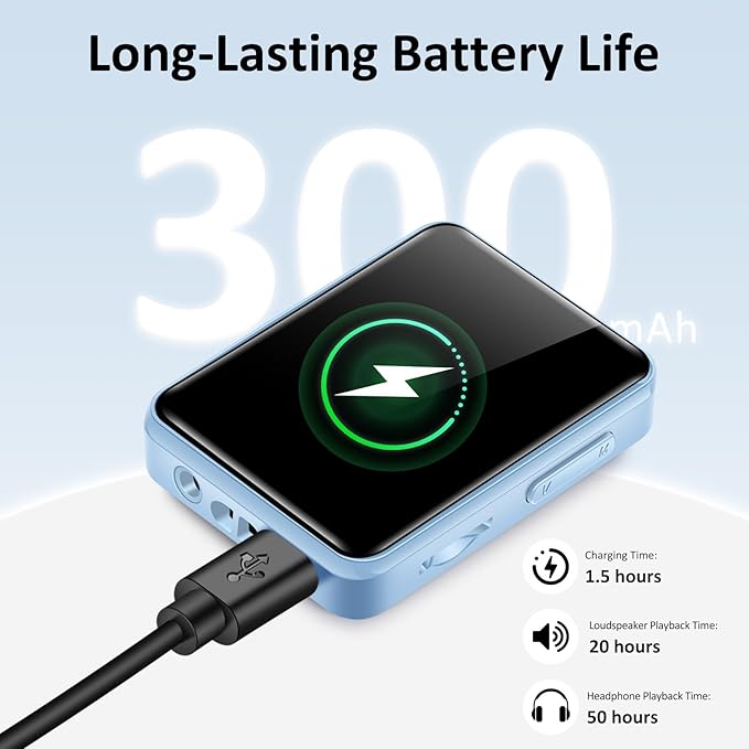 32GB MP3 Player for Kids, 1.8 inch Portable Small Music Bluetooth MP3 Player with Speaker, FM Radio, Voice Recorder, Alarm Clock, Stopwatch, Up to 512GB(Blue)