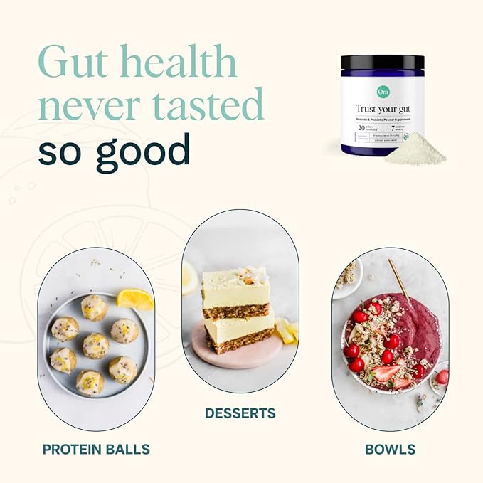 Ora Organic Prebiotic and Probiotic Powder Supplement - 20 Billion Probiotics, 7 Strains for Best Prebiotic Powder, Non-GMO, Probiotics for Women, Men & Kids - Lavender Lemonade Flavor, 30 Servings