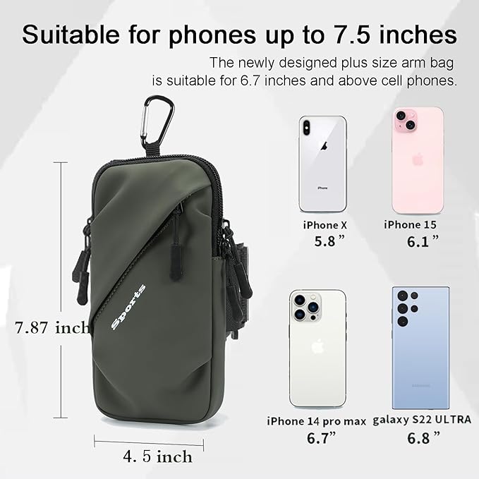 Phone Holder Arm Bands, Small Crossbody Shoulder Holsters Bag with Arm Band, Fits iPhone and All Cell Phones, Use for Running, Walking, Hiking & Biking (Plus Size Army Green)