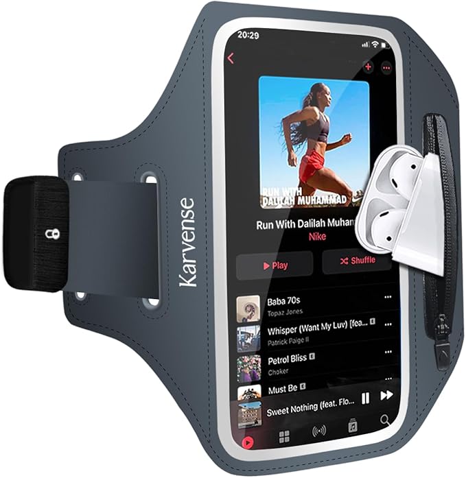 Phone Holder for Running-Arm Band for Running for iPhone & Samsung Galaxy, Cell Phone Armband Holder for Walking, Gym, Workout, Men, Women, w/Adjustable Strap & Zipper Pocket (Grey-M)