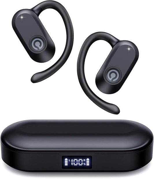 CXK Open Ear Headphones, Bluetooth 5.4 True Wireless Earbuds Bone Conduction Headphones with 60Hrs Stereo Sound, 0.27oz Lightweight Design Open Earbuds with Mic, IPX6 Waterproof Fit Running, Black