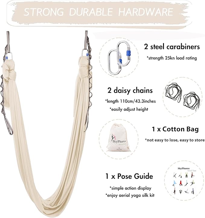 5.5 Yards Aerial Silks Yoga Swing Set - Aerial Yoga Hammock Kit Anti-Gravity Flying for Fitness, Low/Non Stretch Nylon Tricot Fabric Hardware Included for Dance