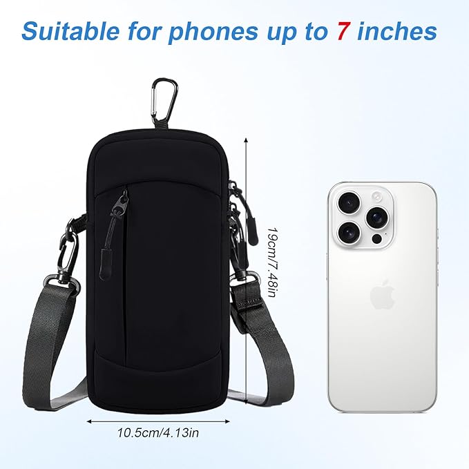 Cell Phone Crossbody Bag with Arm Band, Waterproof Phone Holder Pouch Fits iPhone & Android up to 7'', Small Sling Shoulder Purse for Running, Hiking, Travel, Workout (Black)