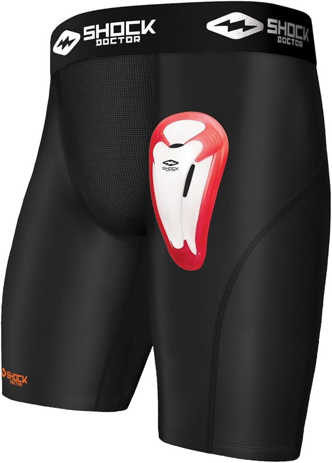 Shock Doctor Compression Shorts with Protective Bio-Flex Cup, Moisture Wicking Vented Protection, Youth Size