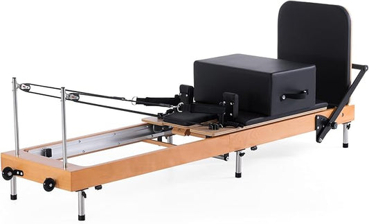 Pilates Reformer, ARKANTOS Reformer Pilates Machine Foldable Beech Wood Frame, Adjustable Resistance with Box and 2 Jump Boards, Easy Storage for Home Gym