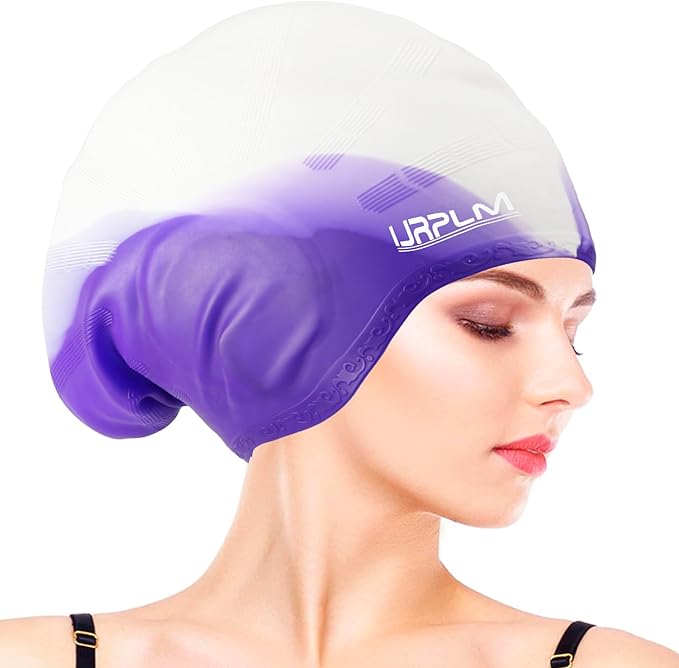 Swim Cap Long Hair,Silicone Swimming Caps with 3D Ear Cover,Waterproof Adult Swim Hats Bathing Caps for Women Men,Keep Your Hair Dry