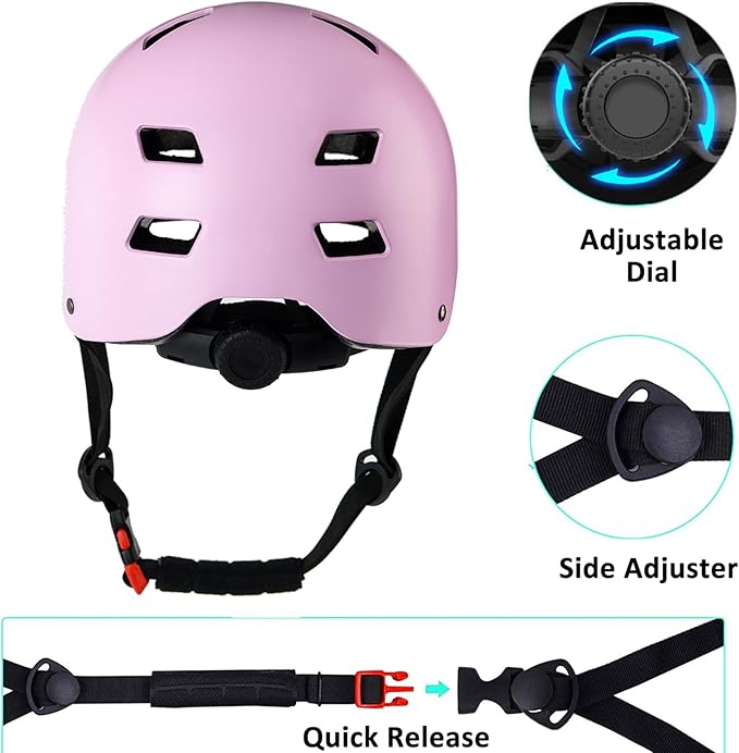 Bike Helmet 3 Sizes for Teenager Kids Youth Adults,Bavilk Skateboard Helmet Adjustable Multi-Sport Bicycle Cycling Scooter Roller Skate Inline Skating Rollerblading for Girls Boys Women Men Teen
