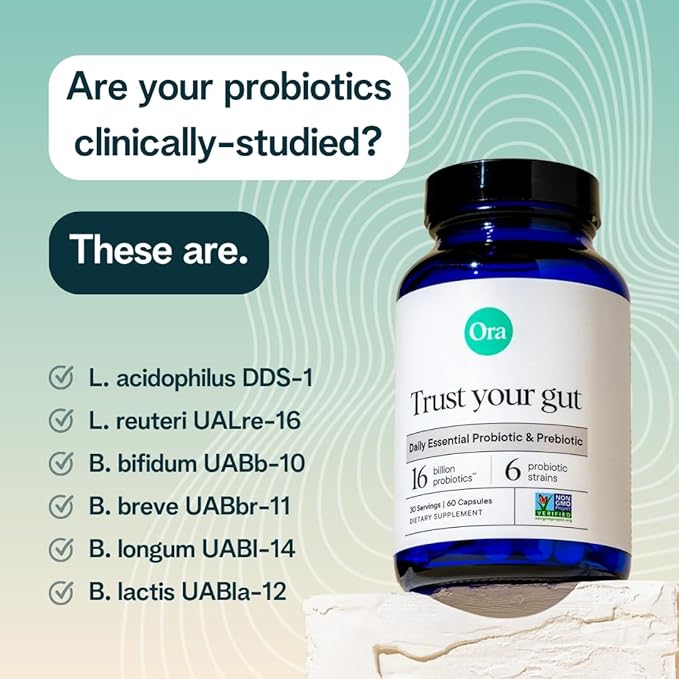 Ora Organic Probiotics with Prebiotics for Digestive Health 16 Billion CFU - Trust Your Gut - Strains - Acidophilus Lactobacillus Breve Bifidum Lactis