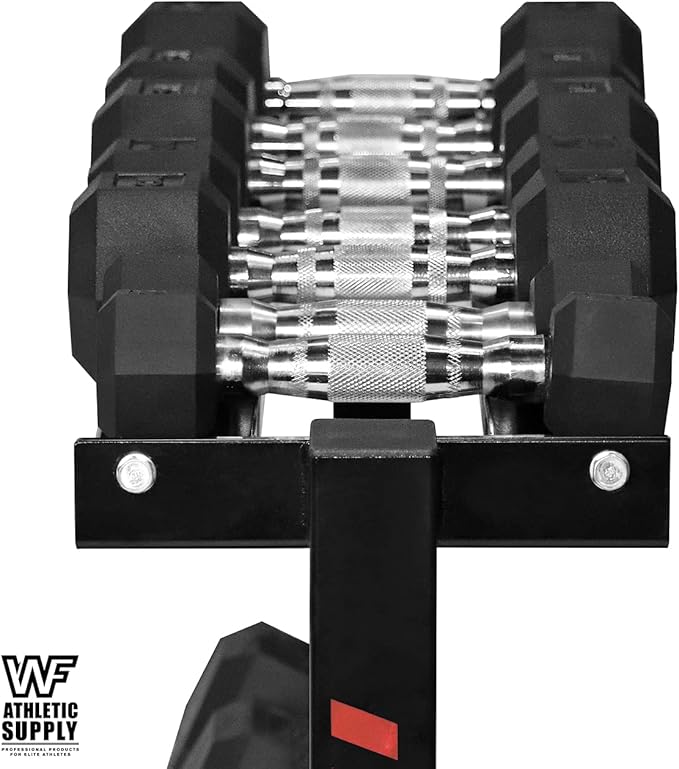 WF Athletic Supply Rubber Coated Hex Dumbbell Set with Two Tier Premium Storage Rack Built for Strength Building, Weight Loss & Home Gym ??Multiple Sets Available