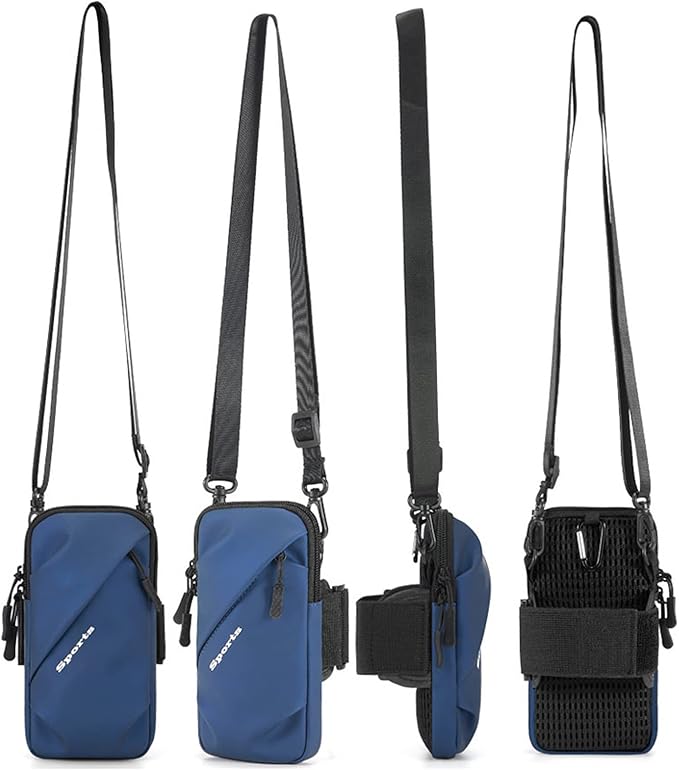 Phone Holder Armband, Small Crossbody Shoulder Holsters Bag with Arm Band, Fits iPhone and Android, Use for Running, Walking, Hiking & Biking (6.7 Inches, Blue)