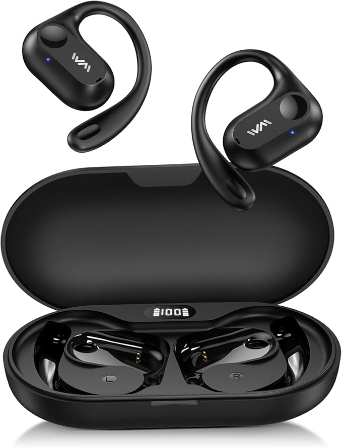Open Ear Headphones,Bluetooth 5.3 Air Conduction Headphones ,Comfortable for Long Wear ,Powerful Bass,AI Clear Calls,30H Playback,IPX6 Light Weight Open Ear Earbuds with Ear-Hook for Workout,Running