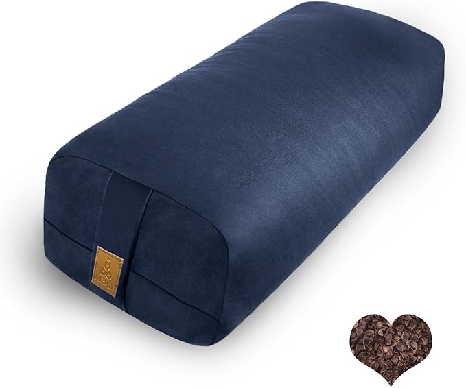 Organic Buckwheat Bolster (24X10.5X5.5 in) Supportive Rectangular Meditation Pillow 100% Cotton Cover Yoga Pillow