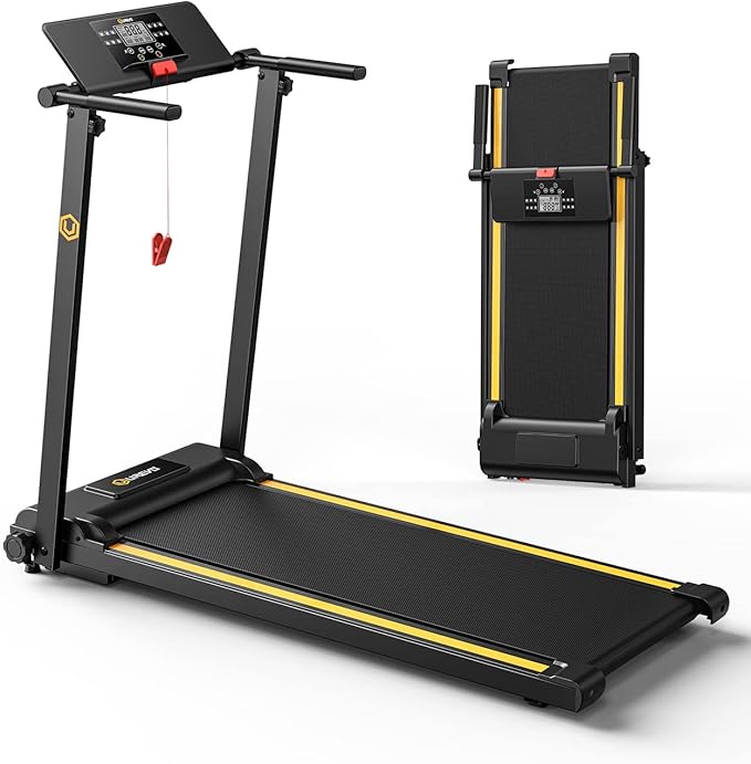 UREVO Treadmill with Desk Workstation, Walking Pad Treadmills for Home Office, Under Desk Compact Design Treadmill with HIIT Programs, Remote Control, LED Display