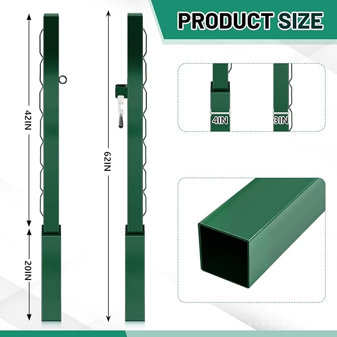 Tennis Posts with Net Crank Outdoor Heavy Duty Professional Green Tennis Permanent Court Kit for Net Quick Fixation System Equipped with a Cable Reel