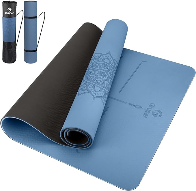 Yoga Mat Non Slip TPE Extra Wide Yoga Mat with Alignment Mark, 72"L x 32"W x 0.32"/0.24"Th (183cm x 81cm x 8mm/6mm), Anti-Tear Exercise Mat with Carrying Strap and Bag, Workout Mats for Yoga, Pilates