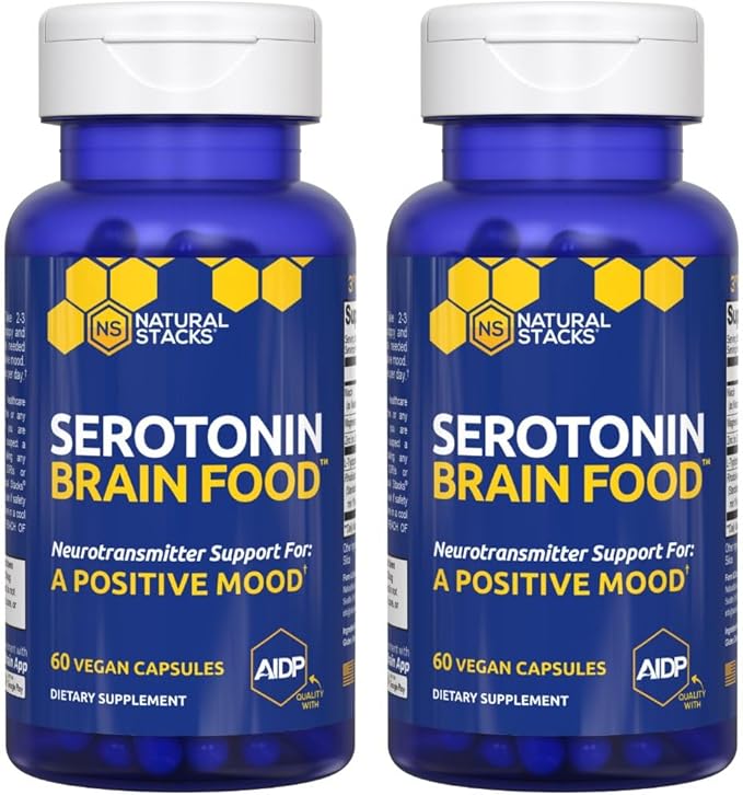Serotonin Brain Food - 1250mg L-Tryptophan & 400mg Rhodiola Rosea Supplement - Mood Support Supplement for Stress Relief - Neurotransmitter Support with Magnesium Glycinate & Zinc - 120 Capsules