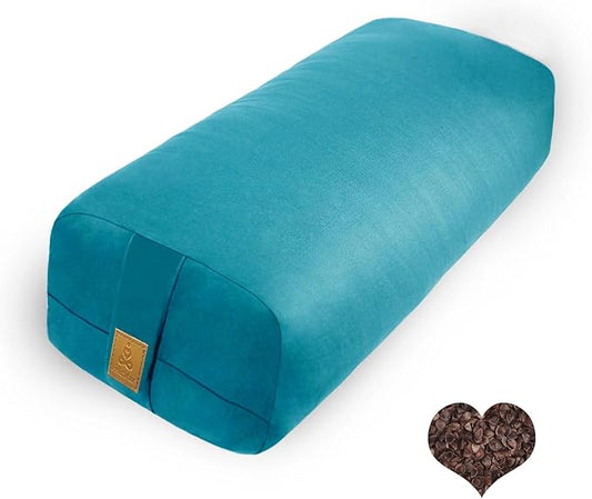 Organic Buckwheat Bolster (24X10.5X5.5 in) Supportive Rectangular Meditation Pillow 100% Cotton Cover Yoga Pillow