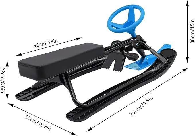 Snow Racer Sled with Steering Wheel and Brakes, Durable Steel Frame, Downhill Steerable Sled for 220 LBS Kids, Teenagers, Adults