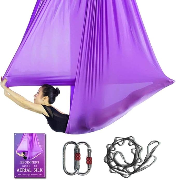 Aerial Yoga Hammock L:5M W:2.8M 5.5 Yards Aerial Pilates Silk Yoga Swing Set with 2000 Ibs Load Include Daisy Chain, Pose Guide