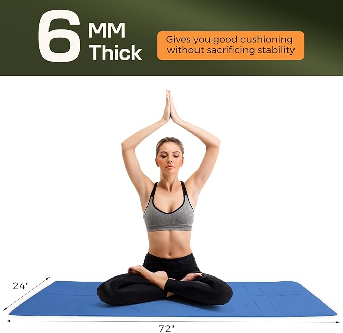 Yoga Mat Non Slip, Anti-Tear 3/16 Thick TPE Yoga Mats for Women and Men, 72"x24" Exercise & Fitness Mat with Carrying Strap, Workout Mats for Yoga, Pilates and Floor Exercise