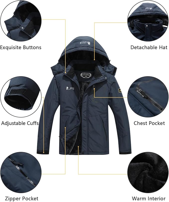 Men's Ski Jacket Warm Winter Snow Coat Waterproof Mountain Windbreaker Snowboarding Jacket Hooded for Hiking Traval