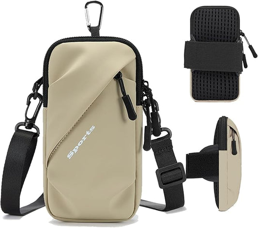 Cell Phone Armbands Running Phone Holder Armband, Phone Holder for Walking, Shoulder Holster Phone Purse Crossbody Bag Phone Pouch (Khaki)