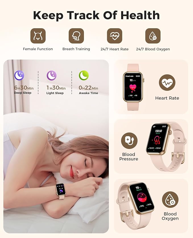 Smart Watch Fitness Tracker (Answer/Make Calls), 24/7 Heart Rate Spo2 Blood Pressure Monitor Sleep Tracker, 114 Sports Modes Calorie Step Tracker Pedometer, Waterproof Activity Tracker for Women