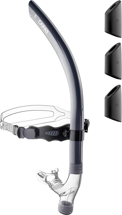 CAPAS Training Swim Snorkel for Lap Swimming, Swivel Headband Ultimate Fit Center-Mount Swimmers Snorkel with Liquid Silicone Mouthpiece Adjustable Strap, Designed for Adult Men Women