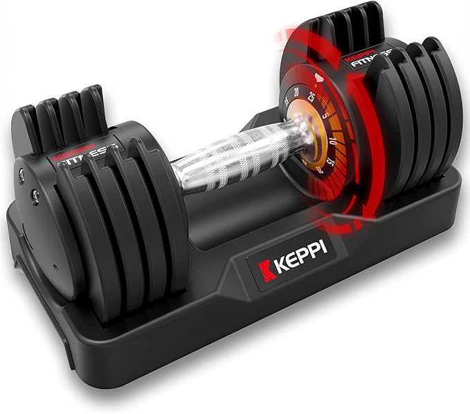 Keppi Adjustable Dumbbells Set-25lb/40lb/55lb/60lb, Anti-Slip Metal Fast Adjust Weight Handle, Exercise & Fitness for Full Body Workout - Adjustable Dumbbell Series