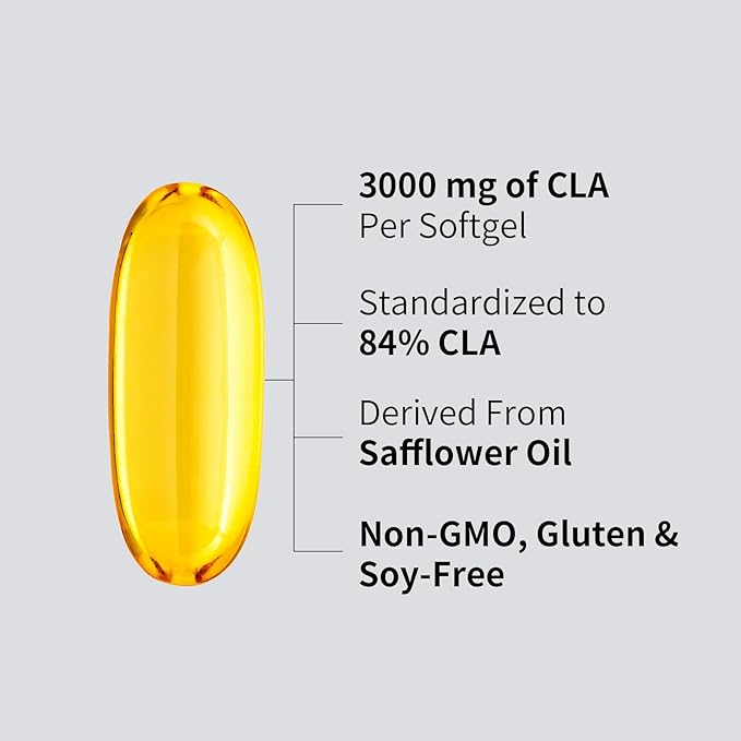 CLA 3000mg Softgels – Conjugated Linoleic Acid with Safflower Oil – CLA Supplement for Weight Management – Gluten Free – 90 Softgels